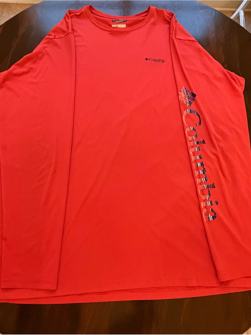 Columbia Red Long Sleeve Performance Tee with Sleeve Logo